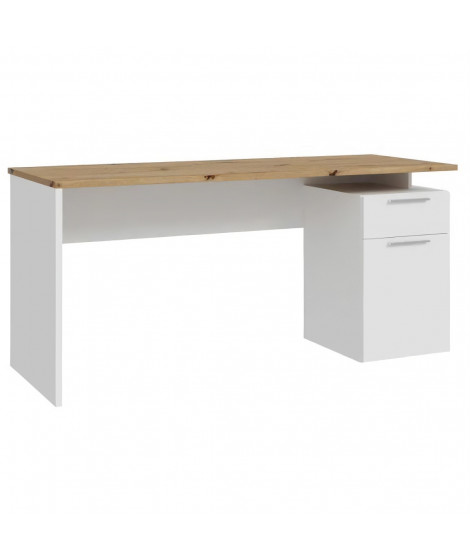 Bureau droit CONTRA COSTA - L160 x l60 x H73,5 cm - Blanc mat / Chene artisan
