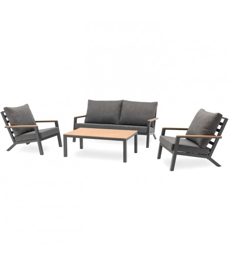 Salon bas de jardin - Aluminium - DCB GARDEN - 5 places - Gris anthracite et polywood - KOMMOS