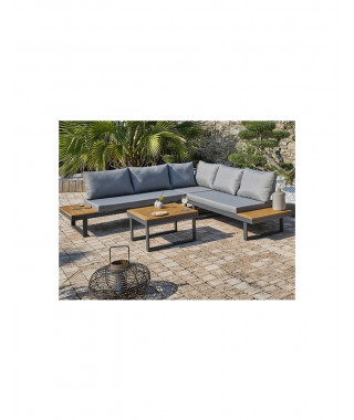 Salon bas de jardin - Aluminium - DCB GARDEN - 5 places - Gris anthracite et bois d'acacia - MIYAKO