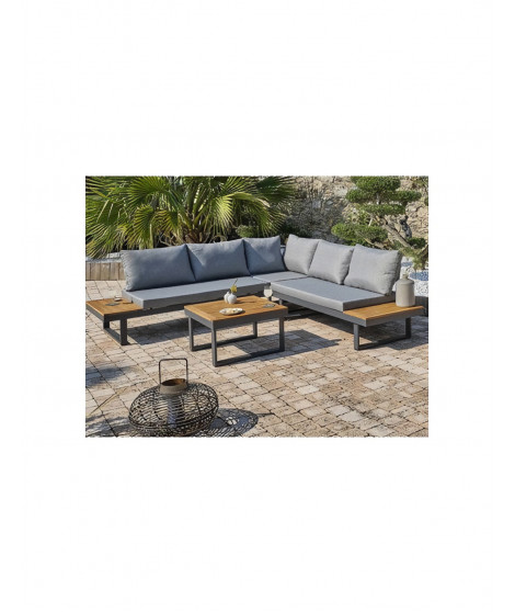 Salon bas de jardin - Aluminium - DCB GARDEN - 5 places - Gris anthracite et bois d'acacia - MIYAKO