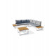 Salon bas de jardin - Aluminium - DCB GARDEN - 5 places - Blanc et bois d'acacia - MIYAKO