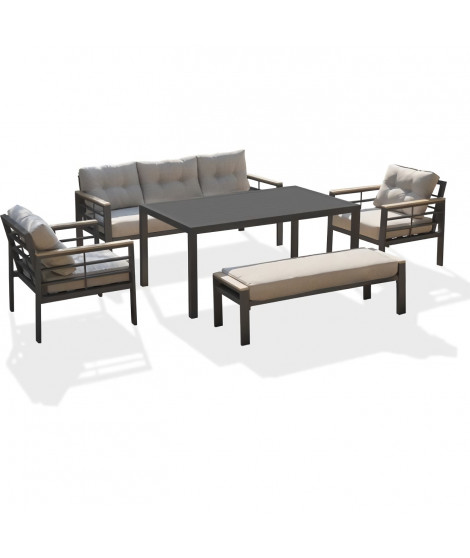 Salon de jardin - Gris Anthracite - Aluminium - 6 places - CAYENNE - DCB GARDEN