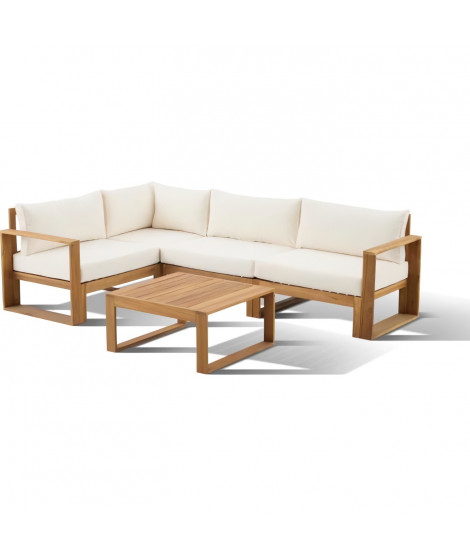 Salon de jardin d'angle modulable - Bois d'acacia - 5 personnes - LEVATA - Beige