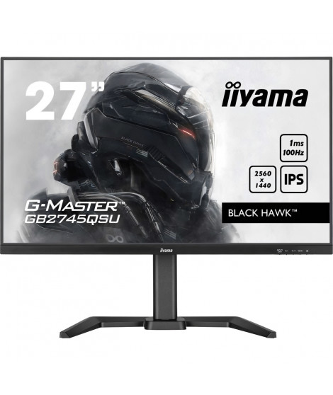 Écran PC - IIYAMA - GB2745QSU-B2 - 27 QHD - IPS - 100Hz - 1ms - HDMI/DP/USB HUB - Pied réglable + Pivot - Haut-parleurs - Noir