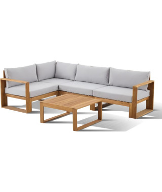 Salon de jardin d'angle modulable - Bois d'acacia - 5 personnes - LEVATA - Gris