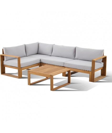 Salon de jardin d'angle modulable - Bois d'acacia - 5 personnes - LEVATA - Gris