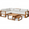 Salon de jardin d'angle modulable - Bois d'acacia - 5 personnes - LEVATA OTTOMAN - Blanc cassé + Housse