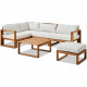 Salon de jardin d'angle modulable - Bois d'acacia - 5 personnes - LEVATA OTTOMAN - Blanc cassé + Housse