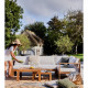 Salon de jardin d'angle modulable - Bois d'acacia - 5 personnes - LEVATA OTTOMAN - Blanc cassé + Housse