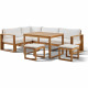 Salon de jardin d'angle modulable - Bois d'acacia - 6 personnes - LEVATA DINING - Blanc cassé + Housse