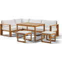 Salon de jardin d'angle modulable - Bois d'acacia - 6 personnes - LEVATA DINING - Blanc cassé + Housse