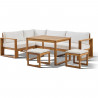 Salon de jardin d'angle modulable - Bois d'acacia - 6 personnes - LEVATA DINING - Blanc cassé + Housse