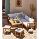 Salon de jardin d'angle modulable - Bois d'acacia - 6 personnes - LEVATA DINING - Blanc cassé + Housse