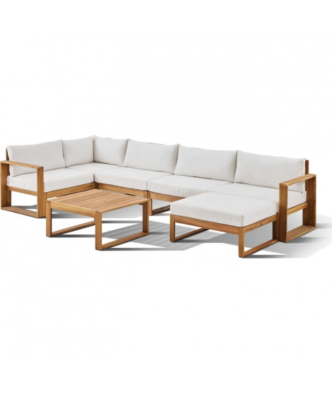 Salon de jardin d'angle modulable - Bois d'acacia - 7 personnes - LEVATA XL - Blanc cassé + Housse