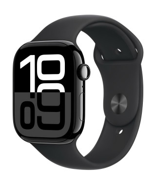 Apple Watch Series 10 GPS + Cellular - 46mm - Boîtier Jet Black Aluminium - Bracelet - Black Sport Band - M/L