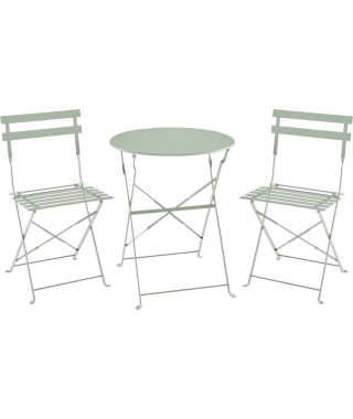 Set bistrot 2 personnes - Table ronde 60 cm avec 2 chaises - Acier  thermolaqué - Vert