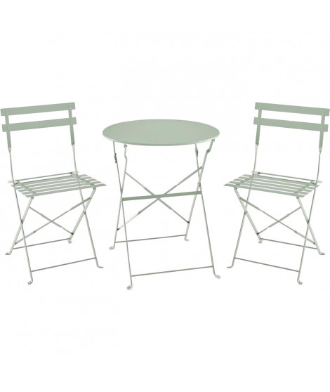 Set bistrot 2 personnes - Table ronde 60 cm avec 2 chaises - Acier  thermolaqué - Vert
