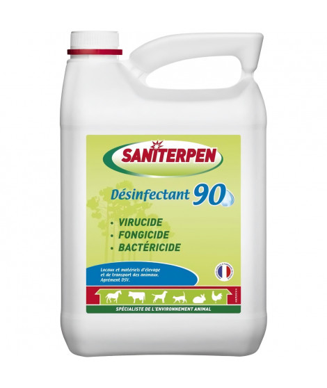 Désinfectant - SANITERPEN 90 -  5L - Désinfection habitat animal, véhicules, matériels, odeur neutre
