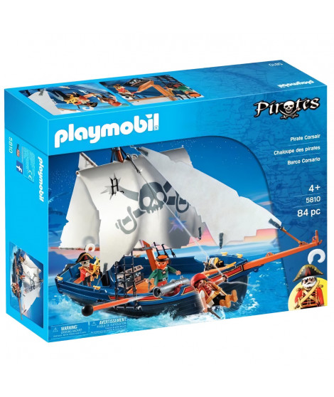 PLAYMOBIL 5810 Chaloupe pirates, avec canon et flotte dans l'eau, 84 pieces, Des 4 ans
