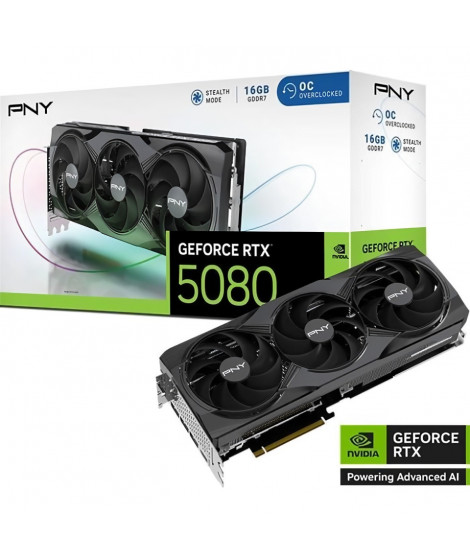 Carte graphique - PNY - GeForce RTX 5080 - 16 Go - Overclockée - PCIe 5.0 (VCG508016TFXPB1-O)