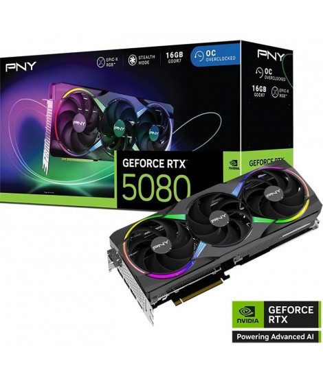 Carte graphique - PNY - GeForce RTX 5080 - 16 Go - ARGB - Overclockée - PCIe 5.0 (VCG508016TFXXPB1-O)