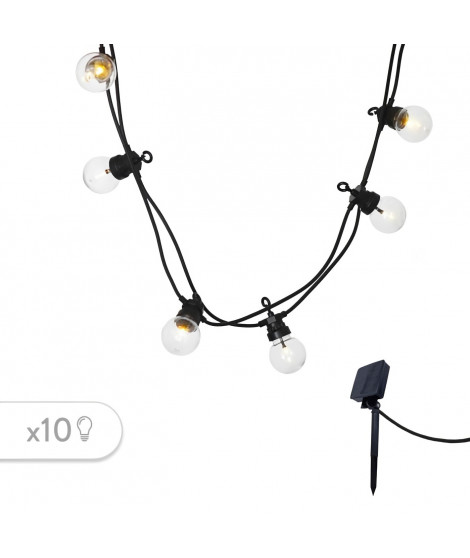 PARTY CLEAR SOLAR Guirlande lumineuse solaire - 10 globes transparents - LED blanc chaud - 5.90m - 8 modes