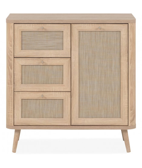 Commode - KUTA 01A - 1 porte - 3 tiroirs - Chene sonoma / Osier Palu -  80,9 x 84 x 40 cm