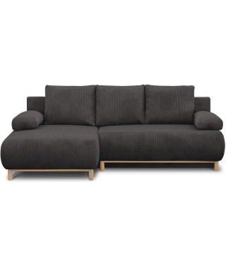 Canapé d'angle gauche convertible - 3 places - MIKA - Tissu velours côtelé gris taupe - Coffre de rangement - 192 x 84 x 93 cm