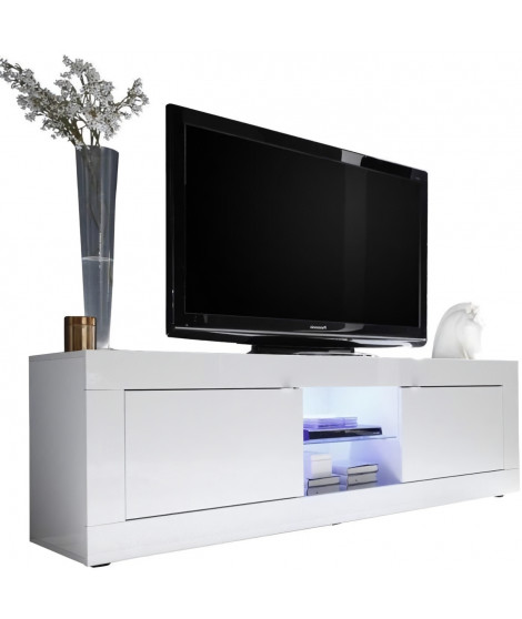 Meuble TV - BASICO - 2 portes - Blanc laqué brillant - 180 x 43 x 56 cm
