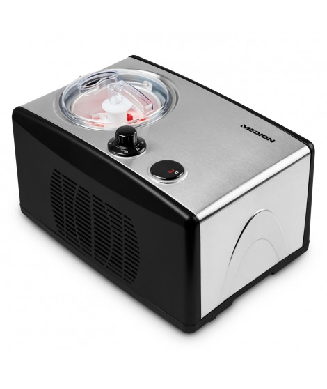MEDION Sorbetiere et yaourtiere électrique en aluminium avec compresseur, machine a glace d'une capacité d'1,5 litre (corresp…