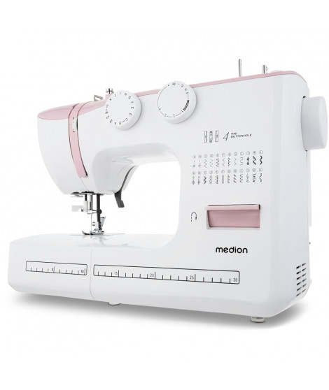 Machine a Coudre - MEDION - SM 60 - 62W - 24 Points + Points Doubles - 700 tr/min - LED - Rose