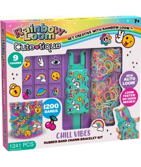 Coffret fabrication automatique de bracelets élastiques - BANDAI - Rainbow Loom Cute Tique - Contient 1200 Élastiques et acce…