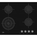 Table de cuisson a gaz - BEKO - 3 foyers + 1 double couronne - 60 cm - HILW6121SB