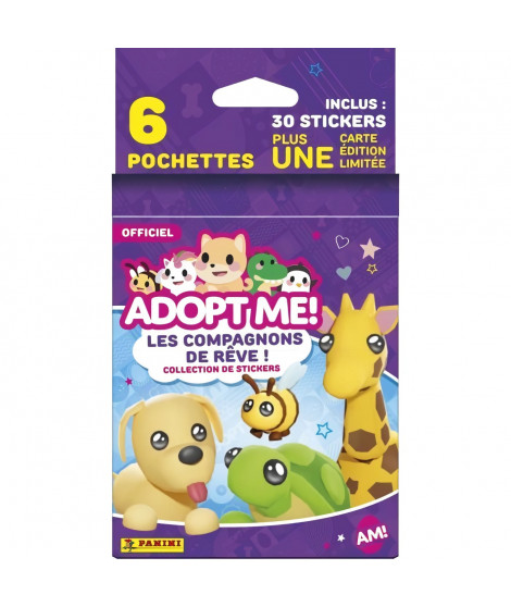 Stickers - PANINI - Adopt Me! Roblox - Blister 6 pochettes - 1 carte édition limitée - 35 stickers