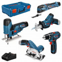 Pack de 5 outils sans-fil (GST + GOP + GSA + GSR + GKS) + 3 batteries 3Ah + chargeur + coffret L-BOXX - BOSCH - 0615A0017C