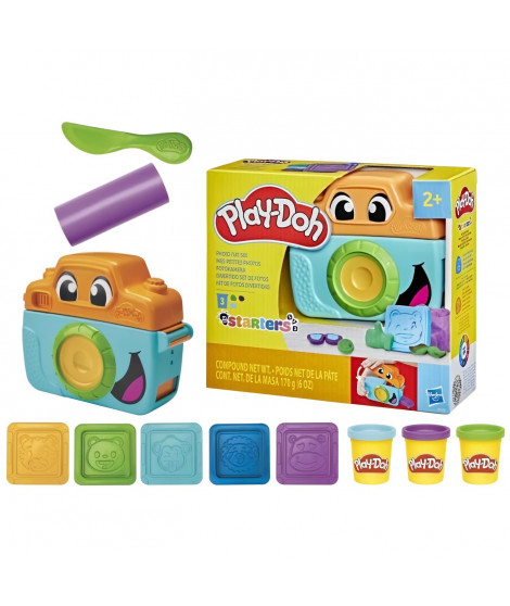 Play-Doh Mes petites photos Starters, pâte a modeler, caméra factice, 7 accessoires et tapis d'activité, des 2 ans