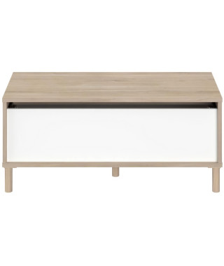 Table basse - Rectangulaire - Décor blanc / Chene - Dessus relevable - 4 pieds - 100,8 x 43,6 x 50 cm