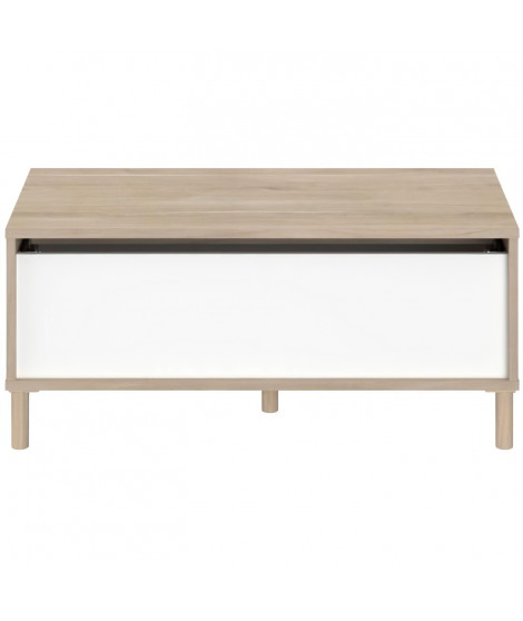 Table basse - Rectangulaire - Décor blanc / Chene - Dessus relevable - 4 pieds - 100,8 x 43,6 x 50 cm