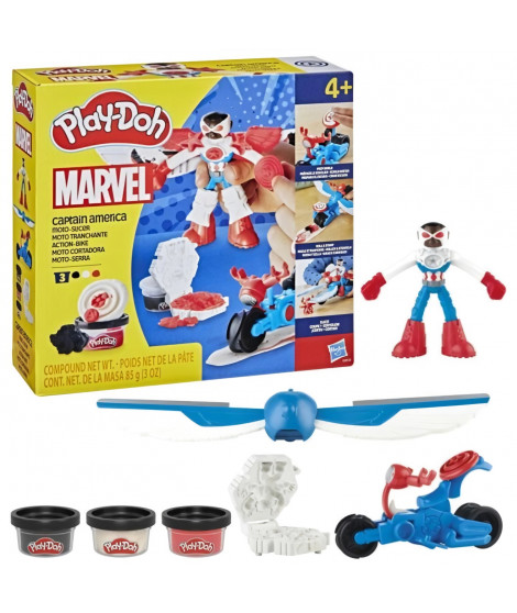 Play-Doh Captain America, coffret Moto tranchante avec figurine flexible, 3 accessoires et pâte a modeler, des 4 ans, Marvel