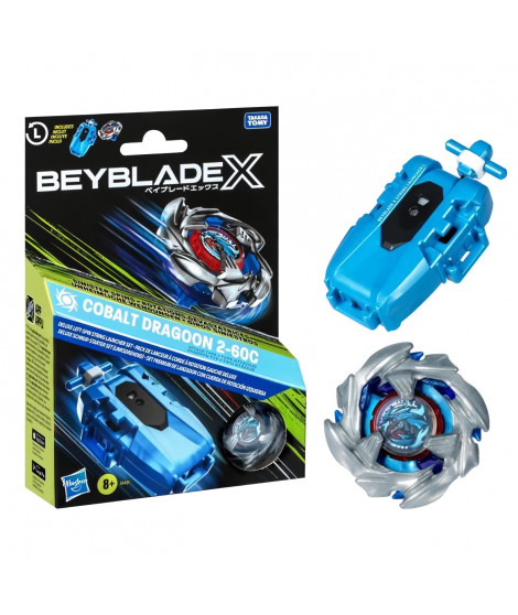 Beyblade X pack Cobalt Dragoon 2-60C avec lanceur a corde deluxe, toupie a rotation gauche, des 8 ans