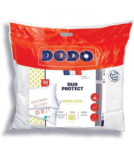 DODO - Lot de 2 oreillers moelleux - DUO PROTECT - 50 x 70 cm - 100 % Polyester VOLUPT'AIR - Blanc
