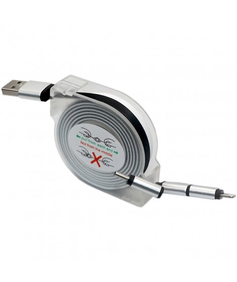 Enrouleur de câble USB - GAO - 3-en-1, 2m, charge rapide