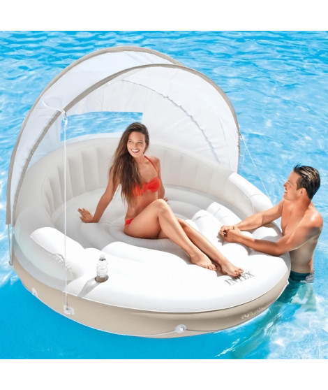 Matelas gonflable INTEX Lounge de Piscine Caraibes avec pare-soleil et supports boissons
