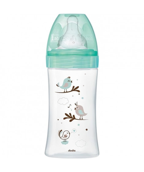 Dodie Biberon Initiation+ Anti-Coliques 3 Vitesses en Verre +0m Vert Oiseaux 270ml