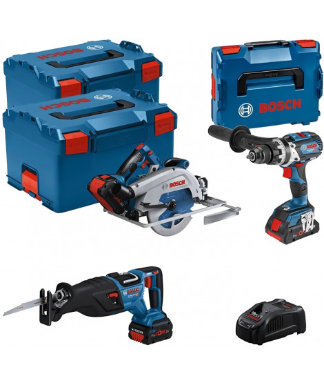 ensemble d'outils 18V GSB/GKS/GSA - BOSCH - avec 2 batteries 18V 5.5AH et 1 18V 4.0AH - chargeur - L-Boxx 0615990N38