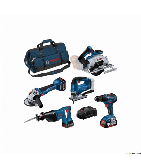 KIT 5 Outils BOSCH GSR/GWS/GKS/GSA/GST + 3 x batterie 18V 4.0Ah Li-Ion - 0615990N39