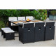 MAGOON Salon de jardin encastrable 6 personnes- table 167x110cm + 6 fauteuils résine tressée + 4 poufs -Bois Acacia FSC