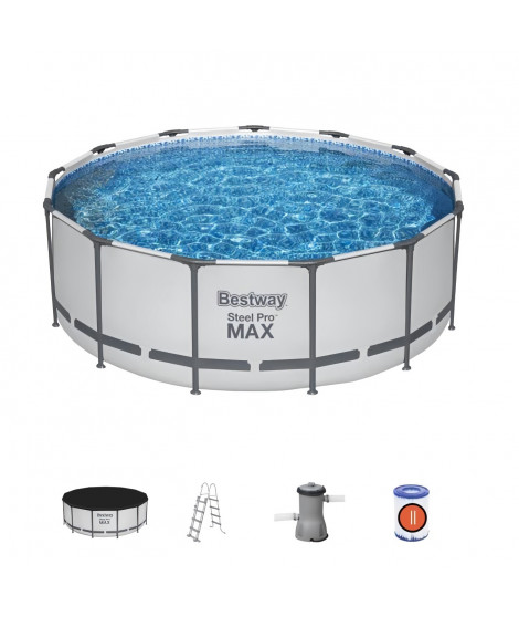 Kit Piscine hors sol tubulaire BESTWAY - Steel Pro Max - 396 x 122 cm - Ronde (Inclus pompe, echelle, bache et cartouche)