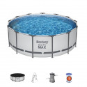 Kit Piscine hors sol tubulaire BESTWAY - Steel Pro Max - 396 x 122 cm - Ronde (Inclus pompe, echelle, bache et cartouche)