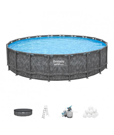 Kit piscine hors sol tubulaire BESTWAY - APX 365  - 671 x 132 cm - Ronde (Filtre a sable, 500 g polysphere, échelle, bâche)
